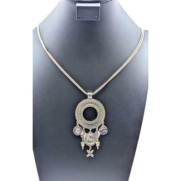 Hallmark 'V' 35"-38" Plus 4" Dangle Pendant Double Chain Silver Tone Necklace - Picture 1 of 7